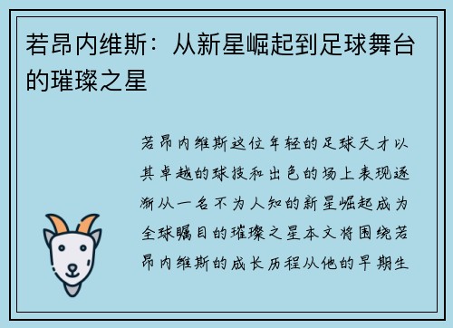 若昂内维斯：从新星崛起到足球舞台的璀璨之星